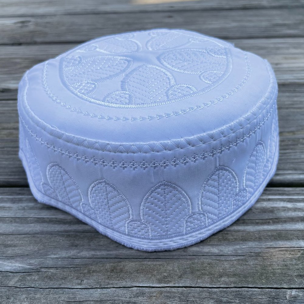 Pray Hat Islamic Religious White Embroidery Cap Topi Prayer Round Hat Size 58cm